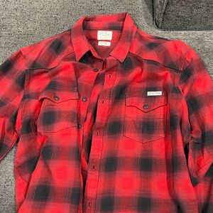 Lucky Brand Men's Red and Black Checkered Shirt